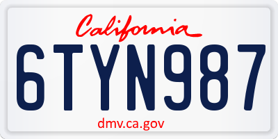 CA license plate 6TYN987