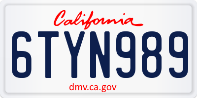 CA license plate 6TYN989