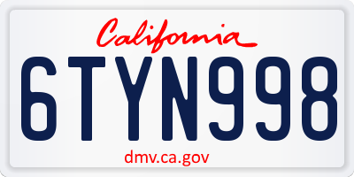 CA license plate 6TYN998
