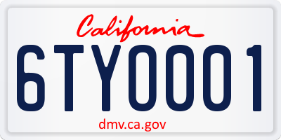 CA license plate 6TYO001
