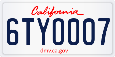 CA license plate 6TYO007