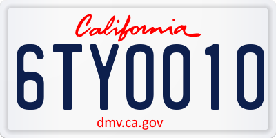 CA license plate 6TYO010