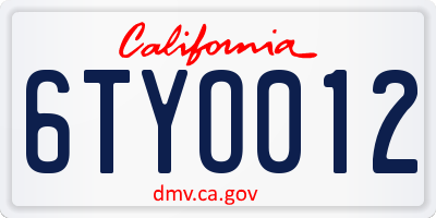 CA license plate 6TYO012
