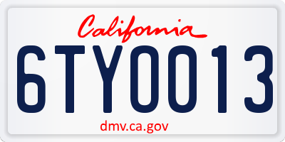 CA license plate 6TYO013