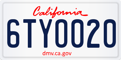 CA license plate 6TYO020