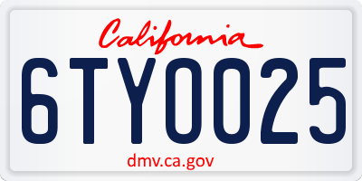 CA license plate 6TYO025