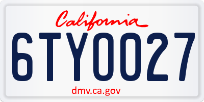 CA license plate 6TYO027