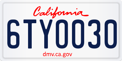 CA license plate 6TYO030
