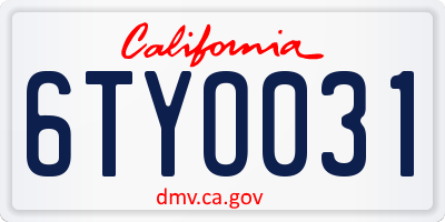 CA license plate 6TYO031