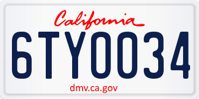 CA license plate 6TYO034