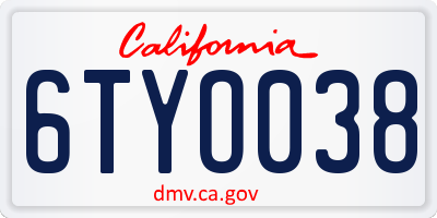 CA license plate 6TYO038