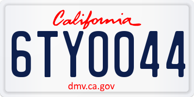 CA license plate 6TYO044