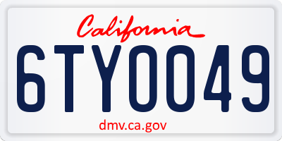 CA license plate 6TYO049