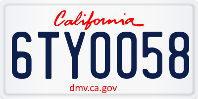 CA license plate 6TYO058