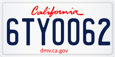 CA license plate 6TYO062