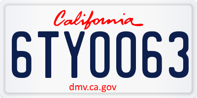 CA license plate 6TYO063