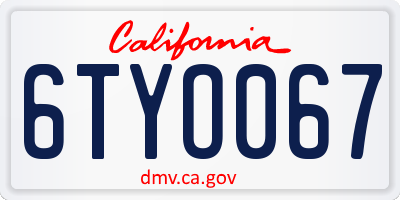 CA license plate 6TYO067
