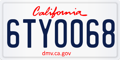 CA license plate 6TYO068