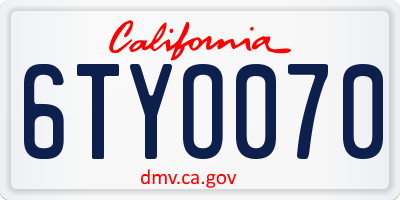CA license plate 6TYO070