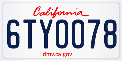 CA license plate 6TYO078