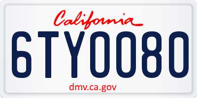 CA license plate 6TYO080