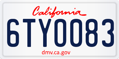 CA license plate 6TYO083