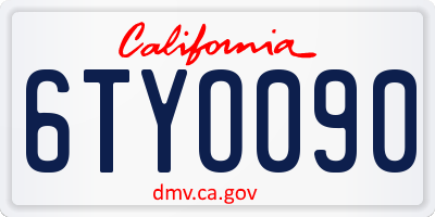 CA license plate 6TYO090