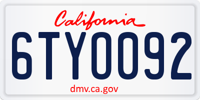 CA license plate 6TYO092