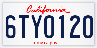 CA license plate 6TYO120