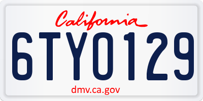 CA license plate 6TYO129