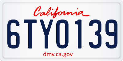 CA license plate 6TYO139