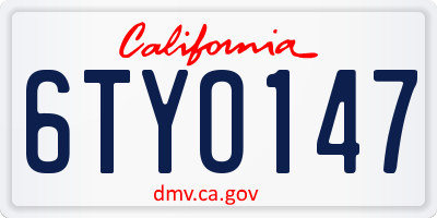 CA license plate 6TYO147