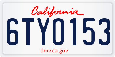 CA license plate 6TYO153