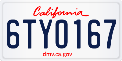 CA license plate 6TYO167