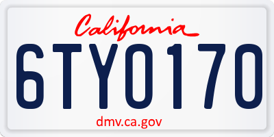 CA license plate 6TYO170