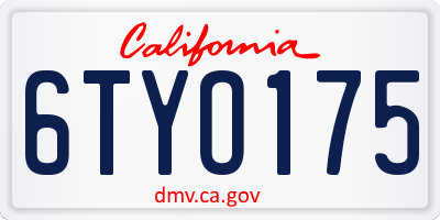 CA license plate 6TYO175