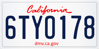 CA license plate 6TYO178