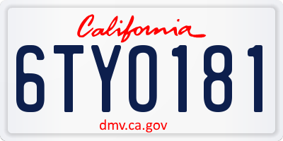 CA license plate 6TYO181