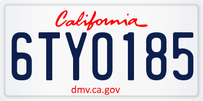 CA license plate 6TYO185