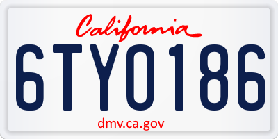CA license plate 6TYO186