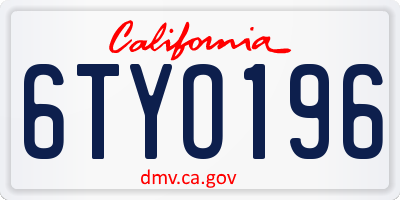 CA license plate 6TYO196
