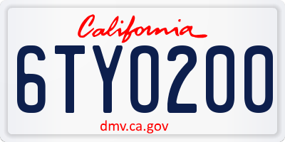 CA license plate 6TYO200
