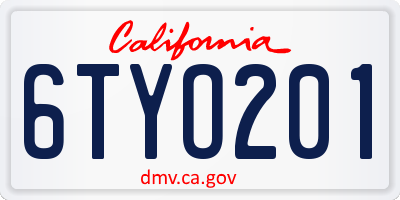 CA license plate 6TYO201
