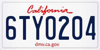 CA license plate 6TYO204