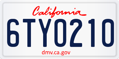 CA license plate 6TYO210