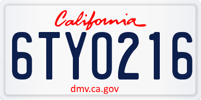 CA license plate 6TYO216