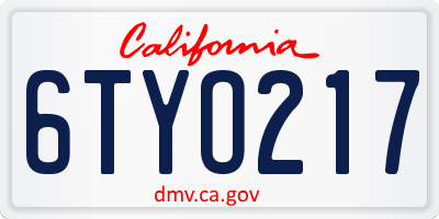 CA license plate 6TYO217