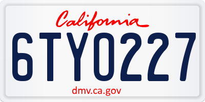 CA license plate 6TYO227