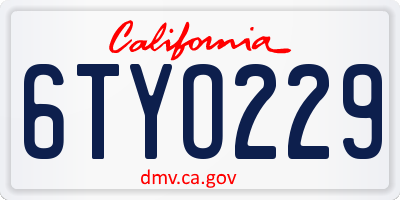 CA license plate 6TYO229
