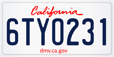CA license plate 6TYO231
